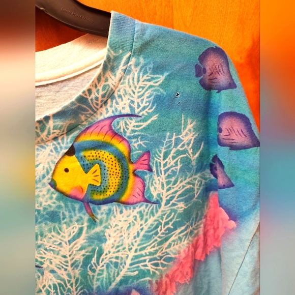 Vtg 90s Single Stitch Watercolor Artsy Key West Sea Notes Tropical T Shirt 3XLT - Picture 13 of 13